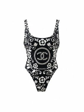 CC Black and White Floral Logo One-Piece Swimsuit